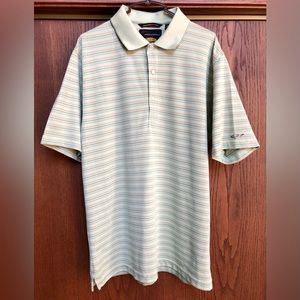Greg Norman PlayDry Men's Golf Polo Shirt Large Green Red Blue Black Stripes